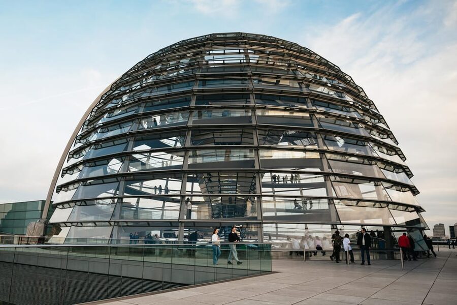 The glass dome above the parliament chamber of the Reichstag